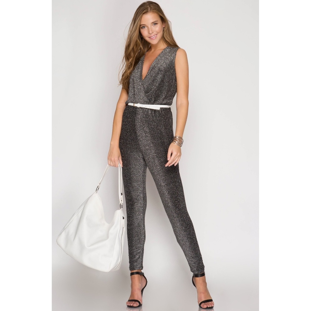 She + Sky Sleeveless Metallic Jumpsuit